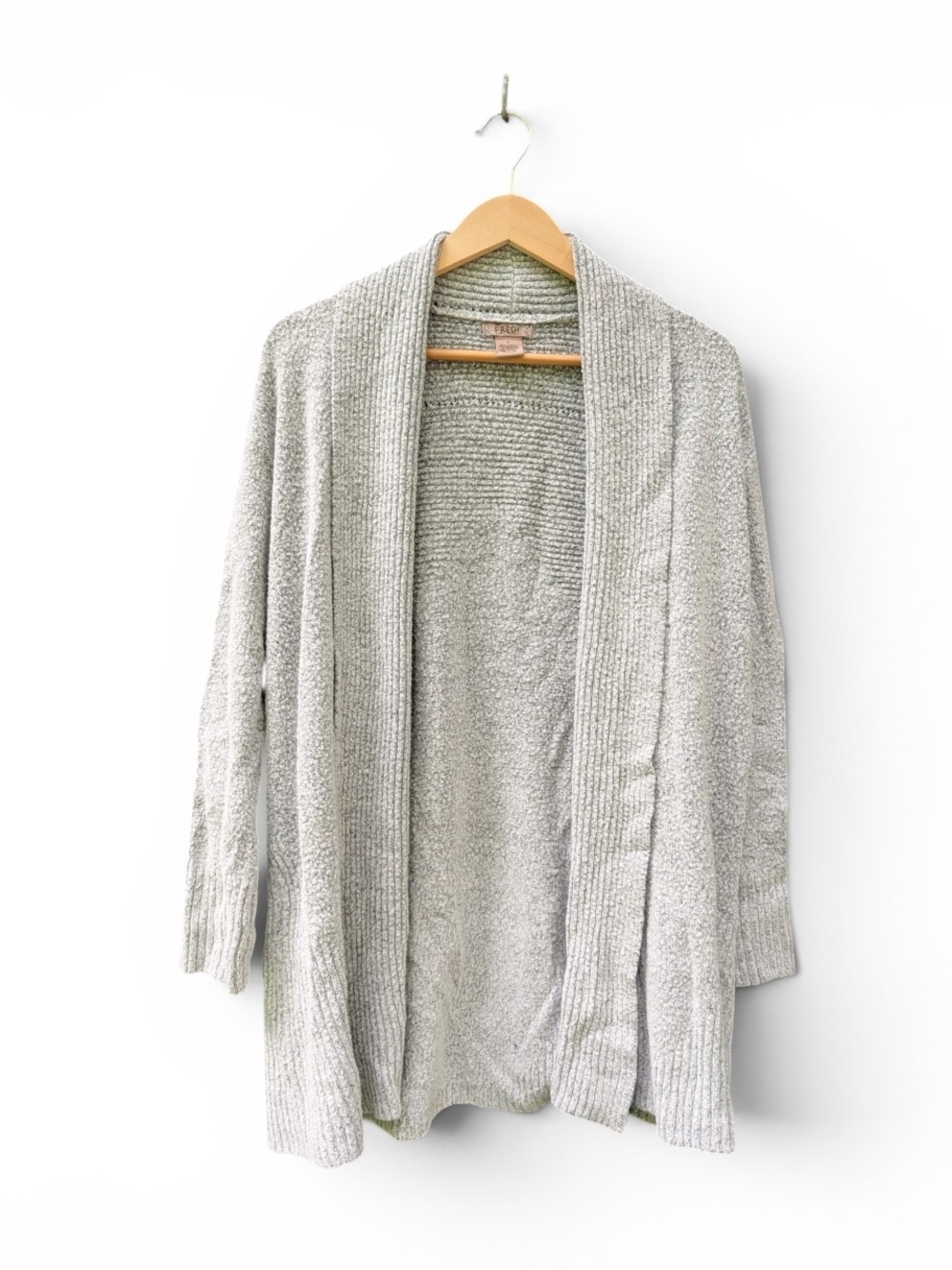 fresh Light Gray Open-Front Ribbed Knit Cardigan